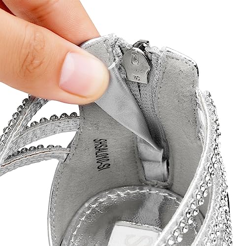 SheSole Women's Low Heel Dance Wedding Sandals Strappy Dress Shoes Silver Gold Heel4