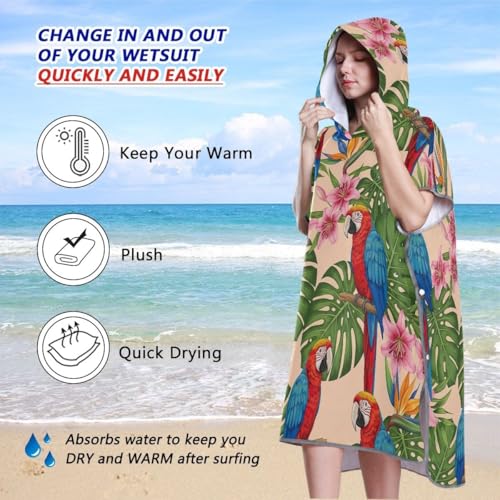 Peignoir de bain à capuche coloré motif perroquets tropicaux bleu et rouge pour le surf - 5