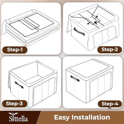 Image of SITTELLA Pack of 04 Wardrobe Organizer Box, 24 Litres (40 x 30 x 20 cm), Foldable Clothes Storage with Zipper & Handle, Blue