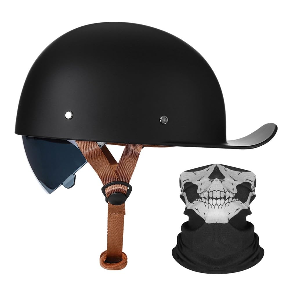 Motocyklowa czapka baseballowa z połową głowy z maską ECE Certyfikowany przez ECE Face Head z kurczliwą brązową soczewką Quick Release dla dorosłych mężczyzn kobiet S ~ 2XL 55-64 cm
