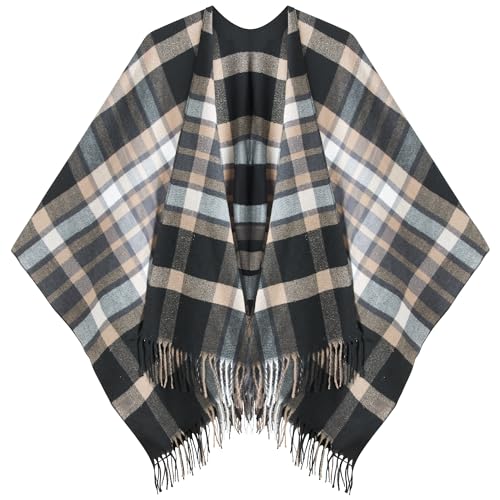 Image of Women's Shawl Wrap Poncho Ruana Cape Cardigan Sweater Open Front for Fall Winter Spring