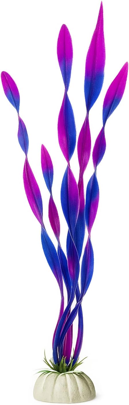 D & K Exclusives Artificial Aquarium Plants, 10 Pack 7 inch Plastic Fish Tank Decorations, Colorful Aquascape Decor for Freshwater, Tropical Tanks (Purple & Green Leaf Plant)