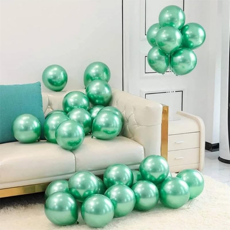 Image of Chrome Metallic Balloons Dark Green 100 pcs Glossy Latex Balloon for Birthday Decoration Kit Wedding, Anniversary Floral Garland 10 Inch Helium Supported