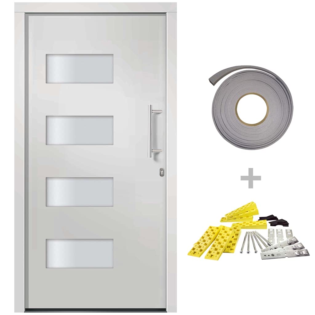Drzwi zewnętrzne aluminium i PCW, białe, 100 x 200 cm, 5-drożny zamek bezpieczeństwa, szkło izolacyjne, prawe wnętrze, otwarcie, do użytku na zewnątrz