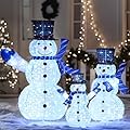 JOIEDOMI 3 Pcs 3D Christmas Collapsible Snowman Yard Light 270 Pre-Lit LED Cool White Lights for Indoor Outdoor Garden Holiday Décor, Xmas Event Decoration, Christmas Eve Night, Blue Scarf