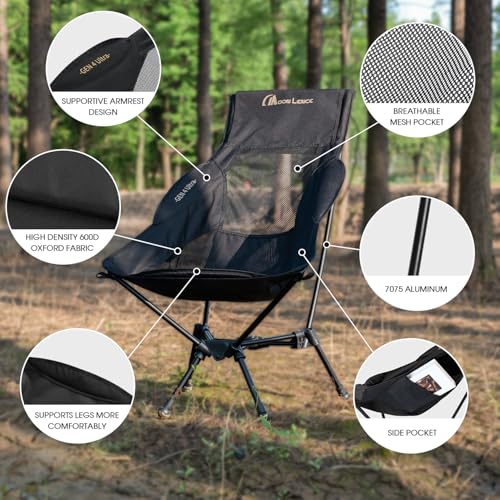 MOON LENCE Silla Plegable para Camping con Respaldo Alto CH33, Capacidad 330 lbs, Color Negro miniatura 6
