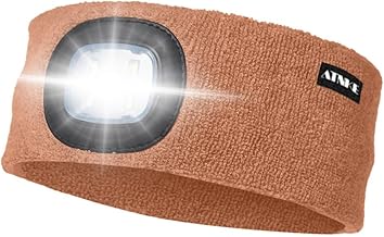 ATNKE LED Lighted Headband, USB Rechargeable Running Hat Ultra Bright 4 LED Waterproof Light Lamp Headlamp High Stretch Moisture Wicking Multi-Color