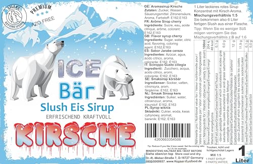 ICE Bär Sirup AZO FREI | 1 Liter Flasche | Konzentrat für Slushy Getränke Maker Eis Slushmaschinen Eismaschinen 1:5 bis 1:20 (Kirsche) – Bild 3