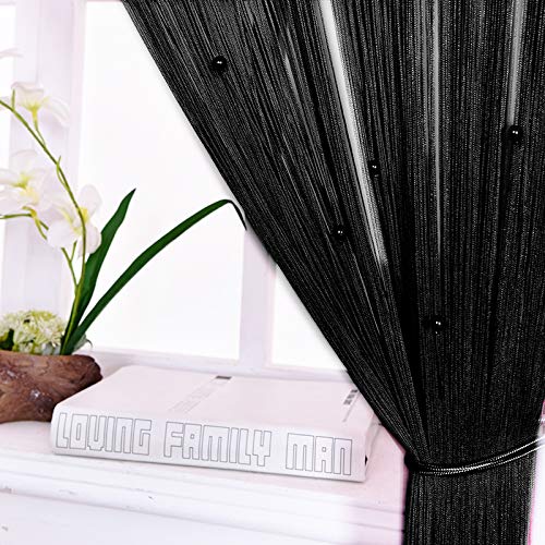 HSYLYM, tenda con frange in perline, da usare come divisore o come decorazione per la casa, Poliestere, Nero, 90x245cm