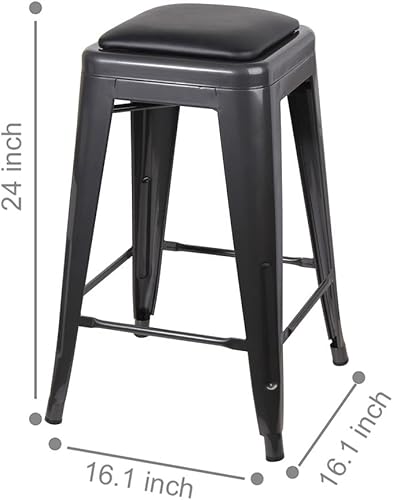 Miniatura 25 de GIA Taburete de mostrador sin respaldo de 24 pulgadas, cantidad de 4, bronce con asiento de madera clara Negro -,Café,Gris,gris, (Gun