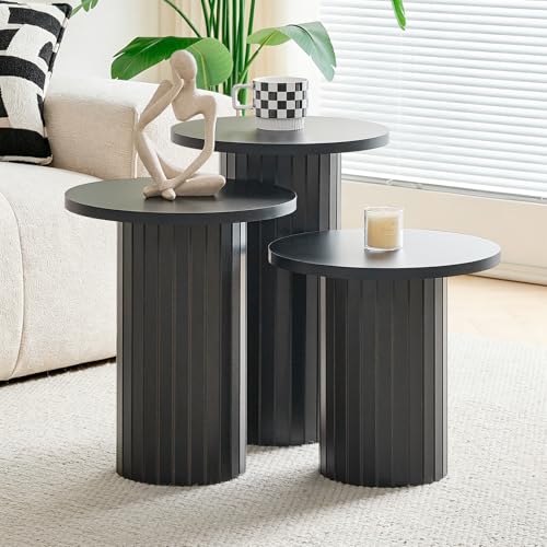Hermfretia Small Round Wood Nesting Coffee Table Set of 3