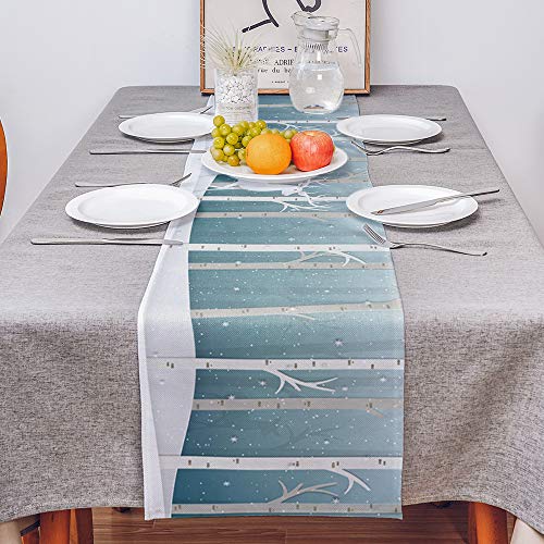 White Elks Forest, Table Runner-Cotton Linen-Long 13x108 Inch Dresser Scarves, Christmas Winter Snow Tablerunner for Kitchen Coffee/Dining/End Table Bedroom Home Living Room,Scarf Decor for Holiday