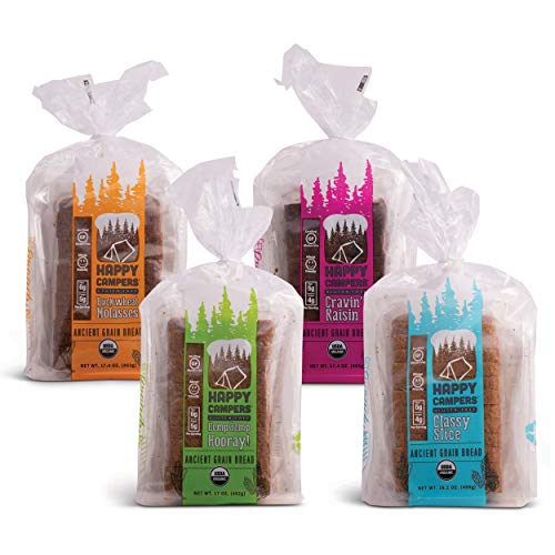 Happy Campers Variety Pack Gluten Free Bread, White Whole Grain, Cinnamon Raisin, Buckwheat Molasses, Hemp Multi-Seed, Non-Gmo, Vegan, Organic, 11-17.4 Oz Loaves (Pack Of 4) #TOP10