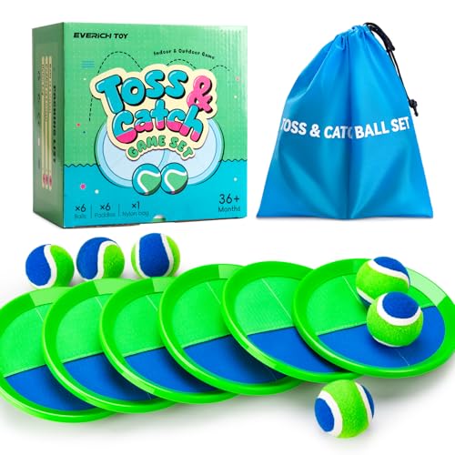 Image of EVERICH TOY Toss and Catch Ball Game Set, Upgraded Sticky Paddle Ball Set for Kids & Toddlers, Sturdy & Water-Resistant Outdoor Backyard Beach Pool Toy, Birthday Gift for Boys Girls Ages 3-12
