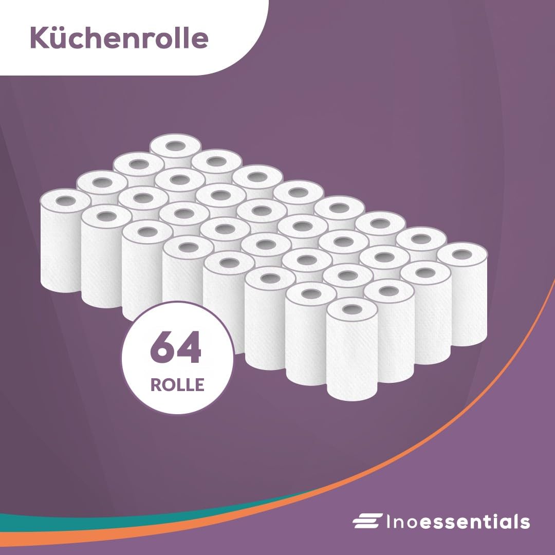 Inoverse Rollos de cocina de 3 capas, 4 rollos (16 unidades) – 50 hojas por rollo, papel de cocina 100% de celulosa, extra absorbente y resistente a desgarros, rollos domésticos