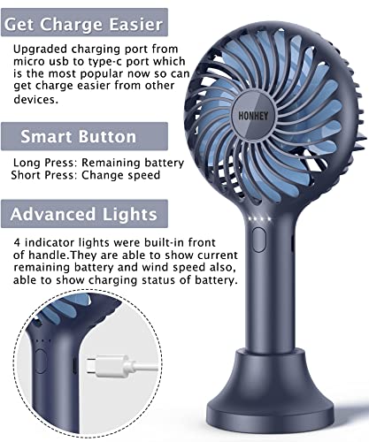 Honhey Handheld Fan Portable, Mini Hand Held Fan With Usb Rechargeable Battery, 4 Speed Personal Desk Table Fan With Base, 3-10 Hours Operated Small Makeup Eyelash Fan For Women Girls Kids Outdoor #TOP5