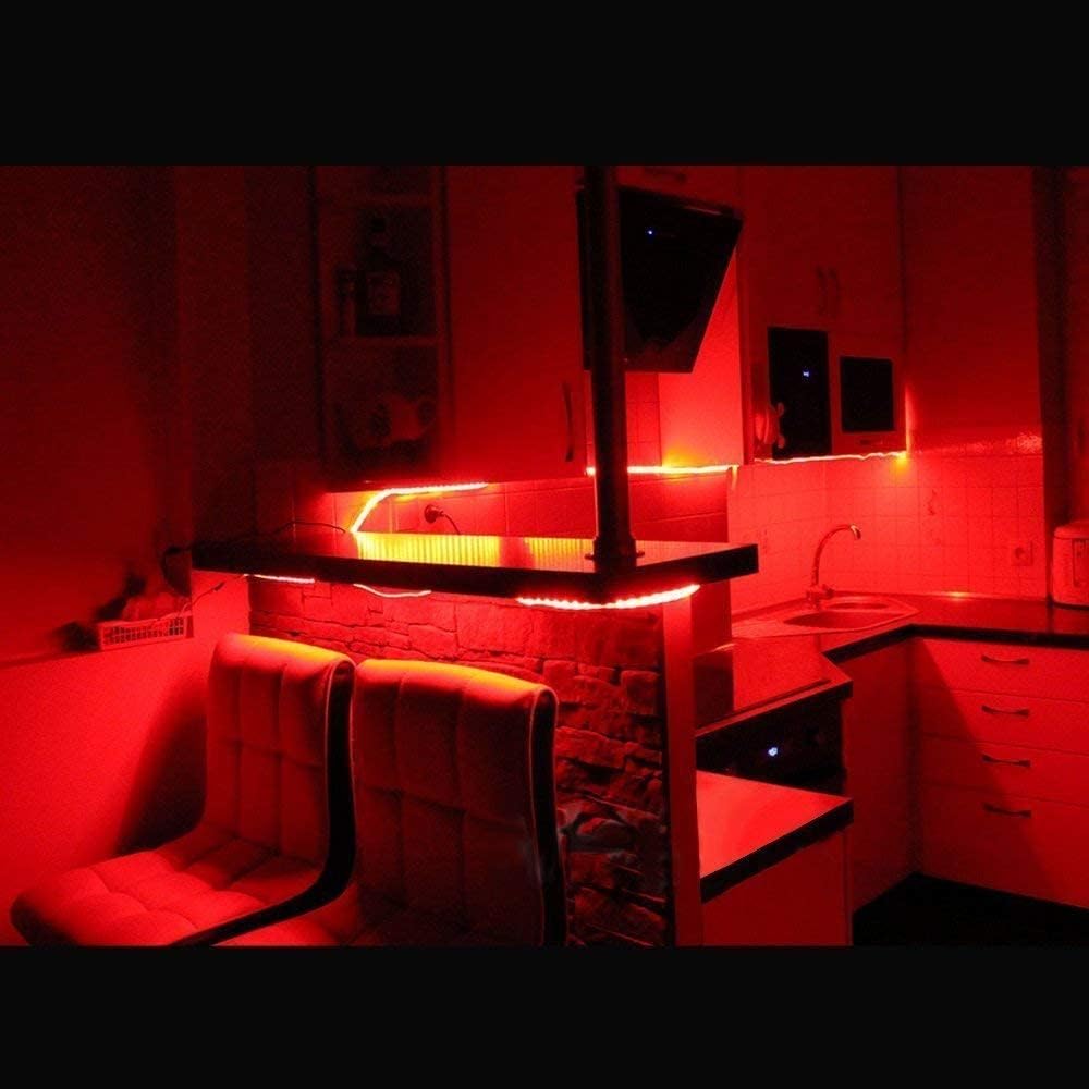 Tira de luces LED rojas de 12 V, tira de luces LED flexibles de 16.4 pies, 300 LED, 5050, cinta de luces para dormitorio, cocina, armario, espejo (adaptador de corriente no incluido) 4