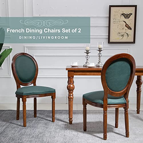 Image of Virabit French Country Dining Chairs Set of 2, Vintage Louis Chairs with Curved Backrest and Beautifully Carved Solid Wood Frame Farmhouse Dining Chairs for Living Room, Kitchen, Restaurant