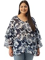 theRebelinme Plus Size Women's Navy Rose Floral Printed Georgette Longline Top(XXXXXL)