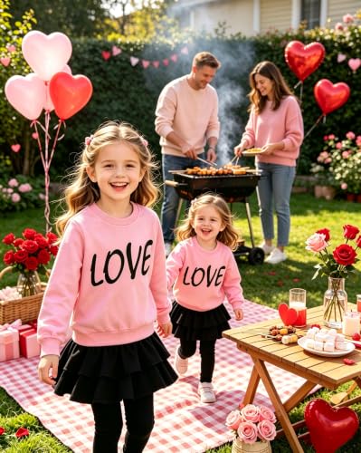 Image of Little Girls Outfits Clothes Toddler Long Sleeve Heart Print Hoodie Shirts Top + Leggings Kids Clothing Set