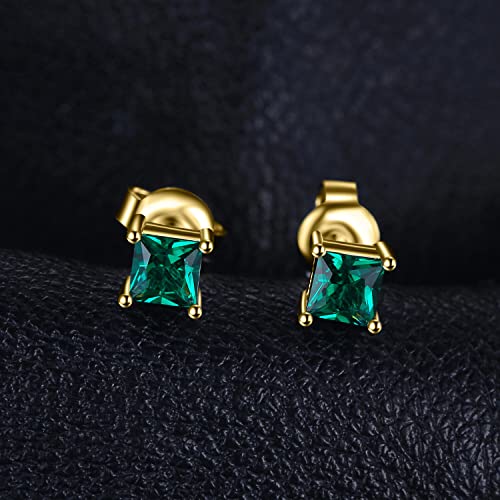 JewelryPalace Square 0.8ct Genuine Garnet Peridot Amethyst Citrine Topaz Created Ruby Sapphire Simulated Emerald Gemstone Stud Earrings Women, 14k Gold Plated 925 Sterling Silver Earring Jewelry Set3