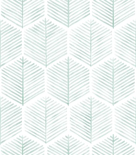 Image of MelunMer Geometric Peel and Stick Wallpaper Boho Green White 17.3''x393'' | Modern Self Adhesive Removable Wallpaper for Bedroom /Bathroom Waterproof, Contact Paper for Cabinets, Drawers Easy to Install