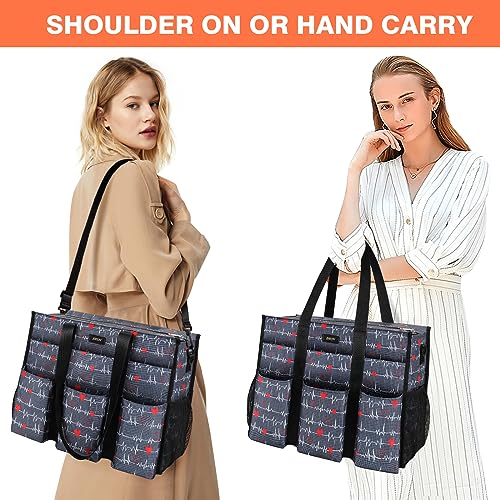 Image of IBFUN Utility Tote Bag with 24 Pockets, Large Teacher Tote for Women with Laptop Compartment, Travel Tote Bag with Zip Top