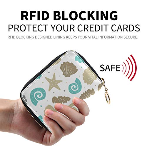 OTVEE Summer Beach Marine Seashell RFID Credit Card Wallet, Microfiber Leather Zipper Card Case Holder for Women2