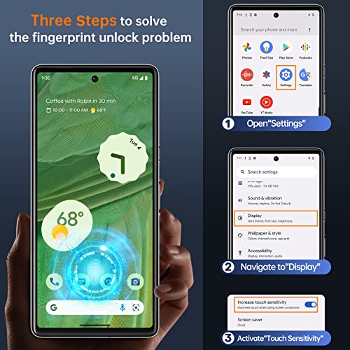 Image of TOCOL 3 Pack for Google Pixel 7 - Tempered Glass Screen Protector & Glass Camera Lens Protector, 10X Military Shatterproof, [Alignment Tool] [Fingerprint Unlock]