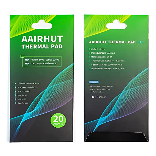 Aairhut Pad Thermique Verts 1 Pièces – Conductivité extrême 20W/MK, 100 x 50 x 0,5 mm Hautes Performances Silicone Thermal Pad Non Conducteur...