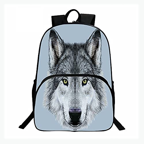 AMY-XCQ Wolfskopf Bedruckter Tierrucksack, Reiserucksack Für Studenten, Tragbarer Wasserdichter Druckentlastender Kinder-Outdoor-Sportrucksack Mit Großem Fassungsvermögen Für Jedermann,E Cover