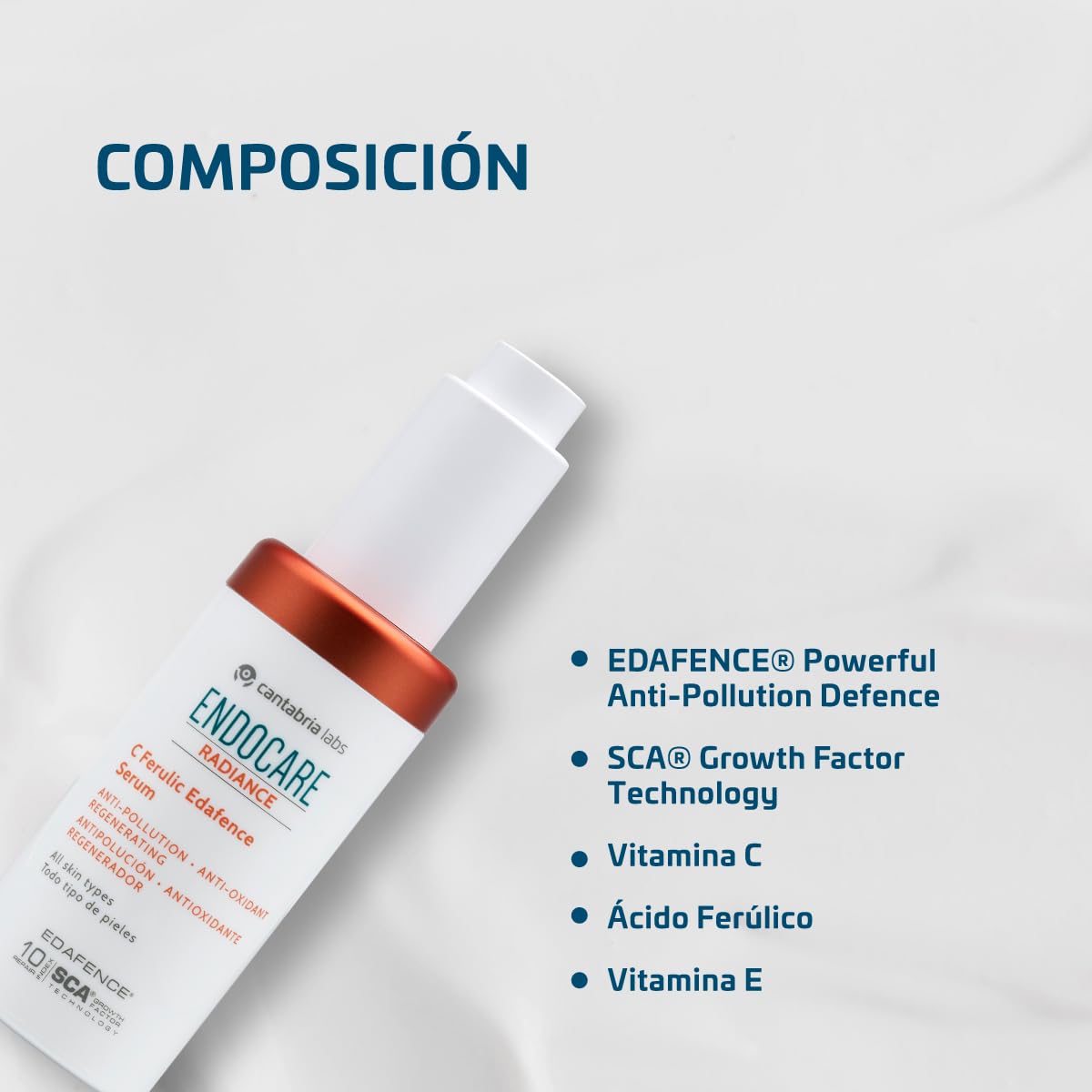 Endocare Radiance C Ferulic Edafence - Sérum Antipolución y Antioxidante con Vitamina C y Ácido Ferúlico, Rápida Absorción, para Todo Tipo de Piel, 30 ml