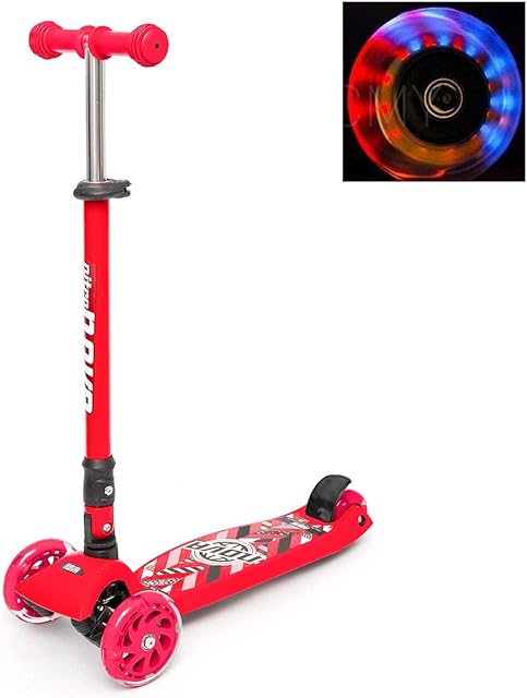 CMY Kids Scooter Tilt and Turn Kick 3 Wheel Lightweight scooter for Toddler with LED Light Up Wheels, Adjustable Height for Children Boys Girls Scooter Age 3-8 (RED)