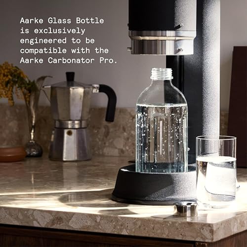 aarke Glasflasche – NUR kompatibel mit Carbonator Pro (PASST NICHT für Carbonator 1, 2 oder 3) Spülmaschinenfest, Edelstahl-Details