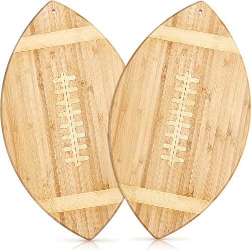 2 Pieces Bamboo Football Shaped Serving And Cutting Board 15 Inch Touchdown Football Cutting Board Engraved Cutting Board Party Supply Serving Tray For Cheese Fruit Christmas Kitchen Gift #TOP7