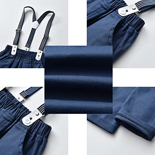 Newborn Infant Baby Boys Gentleman Suspenders Dark Blue Pants Purple Romper Shirt Bowtie Outfit Set For Spring Or Fall 6-12M #TOP5