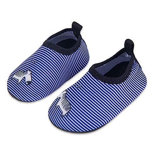 Lauwodun Baby Boys Girls Water Shoes Barefoot Aqua Sock Shoes for Beach Pool Surfing Yoga Swimming Walking BlueZebra 4.5inch