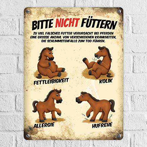 Metallschild mit Pferde Motiv und Spruch: Bitte nicht füttern