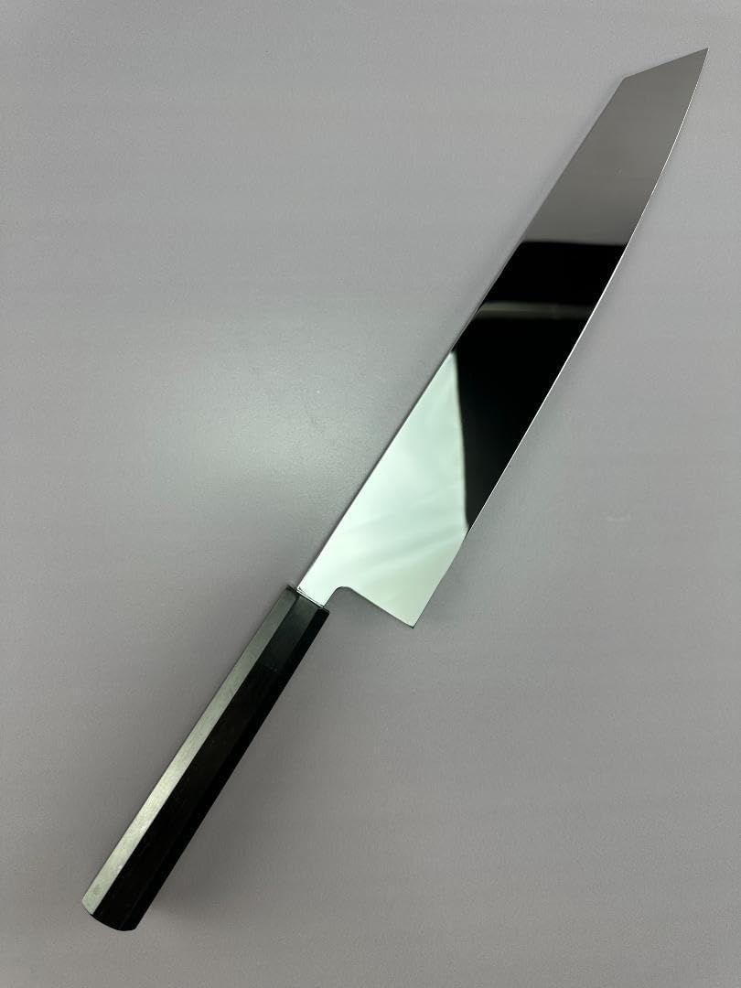 5629 切付牛刀 尺一 ウルトラ鏡面仕上げ 刺身包丁 両刃 黒檀黒水牛角