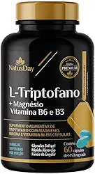 L-Triptofano + Magnésio, Vitamina B3 e Vitamina B6 (60 Cápsulas) - Auxilia na síntese de neurotransmissores e no metabolismo de proteínas