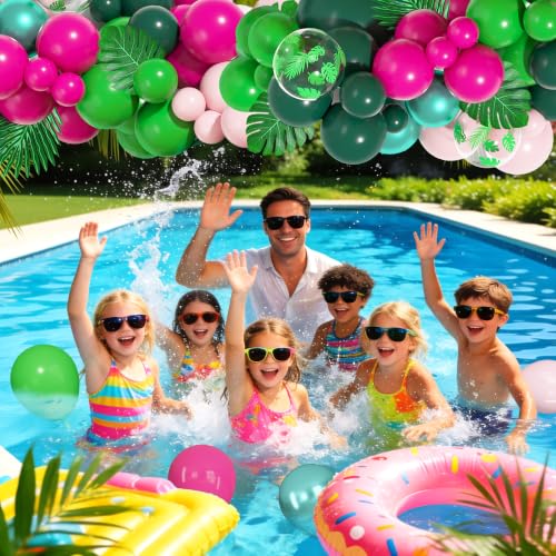 Image of Ouddy Life 157pcs Tropical Balloons Arch Garland Kit, Hawaiian Summer Luau Party Decorations, Hot Pink Dark Green Orange Palm Leaves Balloons for Aloha Flamingo Beach Pool Baby Shower Birthday Decor