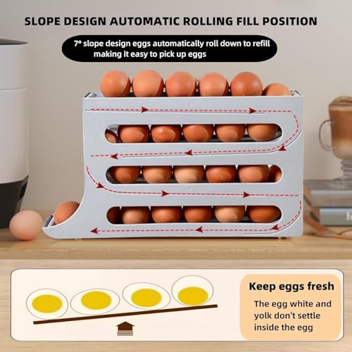 Image of Egg Holder for Fridge, Upgrade 4 Tiers Egg Holder for Fridge, 28 Eggs Fridge Egg Rack Large Capacity Refrigerator Egg Trays, Space-Saving Automatic Egg Rolling Dispenser for Refrigerator (Grey)