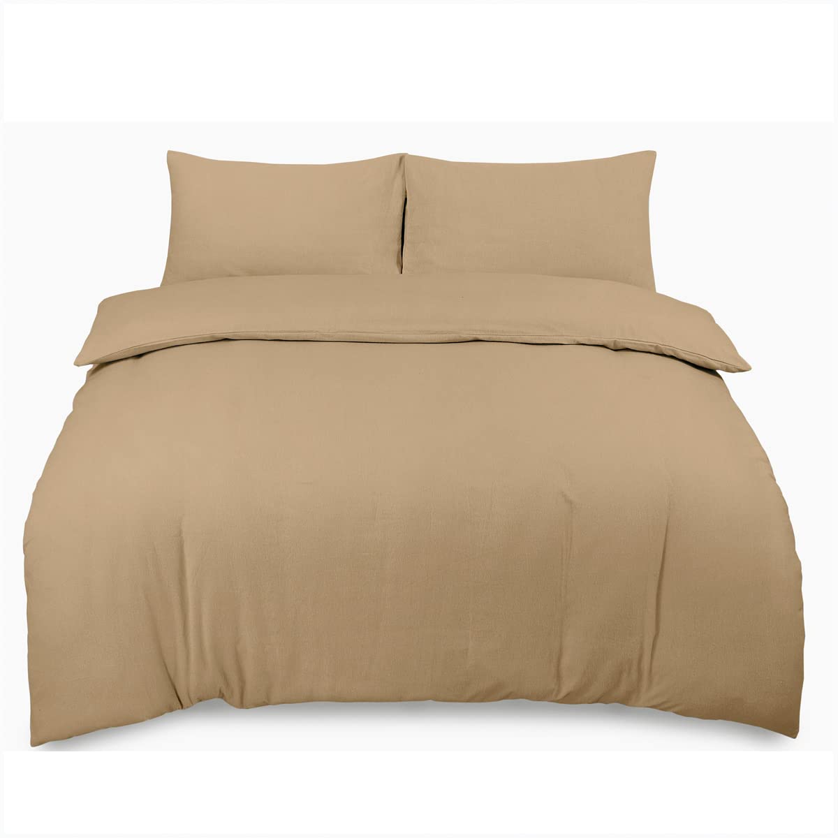 Gc Gaveno Cavailia Natural 3Pcs Brushed Cotton Double Duvet Set, Plain Dyed Bedding Sets, Reversible Flannelette Quilt Bedset,