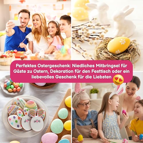 Oster Glückskekse – 16 bunte Glückskekse mit positiven Botschaften DE & EN, einzeln verpackt, Vanillearoma, Geschenk zu Ostern für Kinder & Erwachsene, Tischdeko, Schule & Events