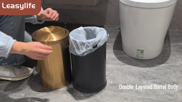 Image of 9 Liter /2.4 Gallon, Gold Trash can with Swing lid, Brass Small Trash can, Gold Trash Bin with Lid for Office, Living Room,Bathroom,Restaurant Bathroom