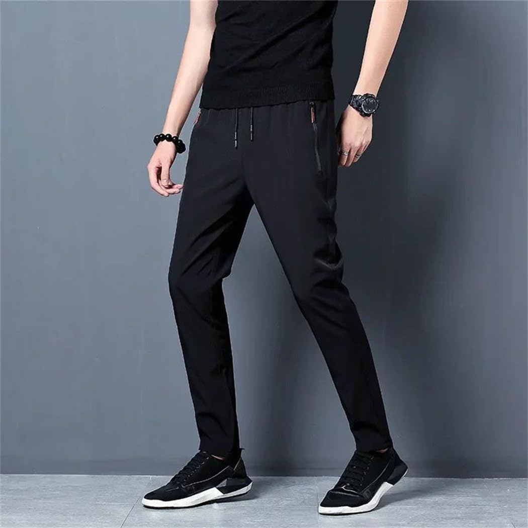 Men Casual Straight Slim Fit Pants Elastic Waist Jogger Style Daily Wear Trousers