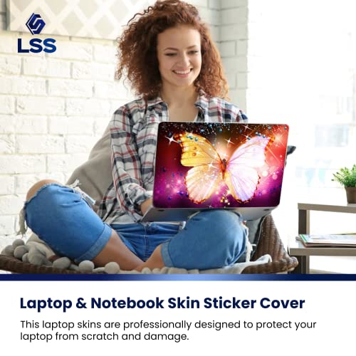 Image of LSS 17 17.3 Inches Laptop Notebook Skin Sticker with 2 Wrist Pads - Reusable Cover Protector Vinyl Sticker Cover Decal Fits 17 inch - 19 inch HP Asus Acer - Sparkling Butterfly Pattern