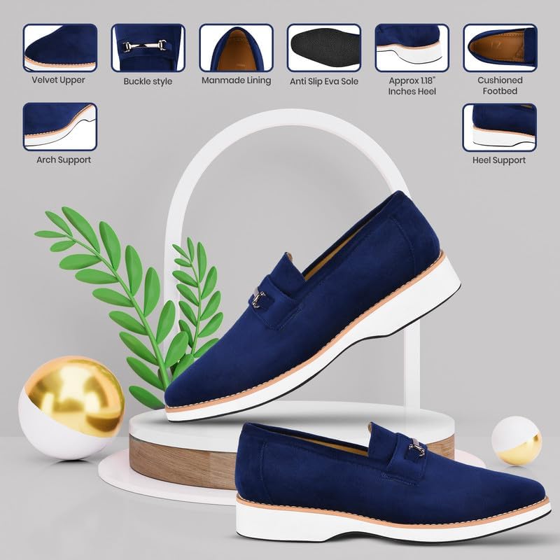 Image of LIBERTYZENO Mens Tuxedo Canvas Textile and Suede Leather Noble Loafers and Slip On Wedding Party Shoes for Easter Gift