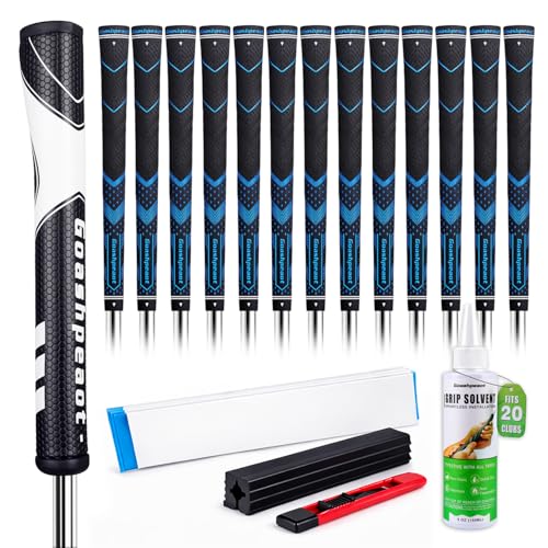 Goashpeaot Premium All-Weather Golf Grips13-Pack with Putter Grip and Regripping Kit Advanced Texture for Maximum Performance Control & Comfor Golf Club Grips (Blue Midsize)