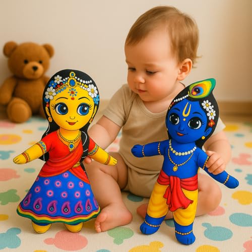 Image of Radha Krishna Soft Toy - Shri Radhe Krishna Stuffed Doll for Kids & Babies | Soft Toys for Toddlers | Washable Plush God Toy for Boys & Girls